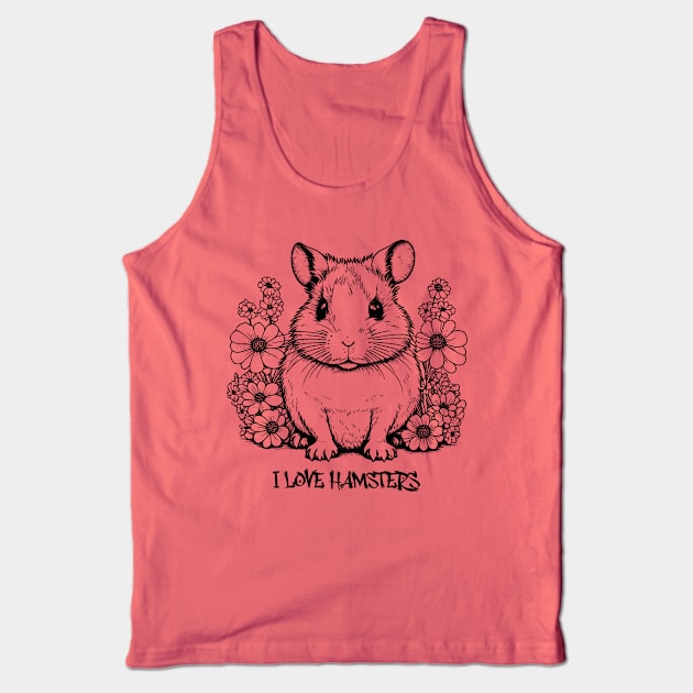 I love hamsters, Cute Hamster design Vintage Style Black and White Tank Top by Tintedturtles